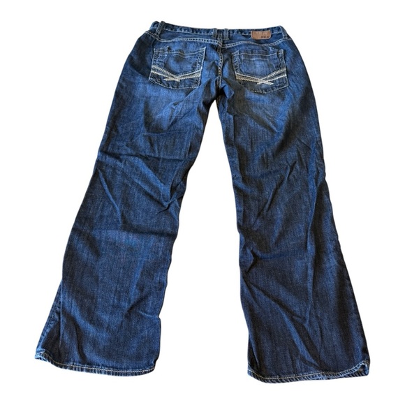 Buckle BKE Derek Bootleg Men’s Blue Denim Jeans Wiskering Western Bootcut 33S - Picture 9 of 10
